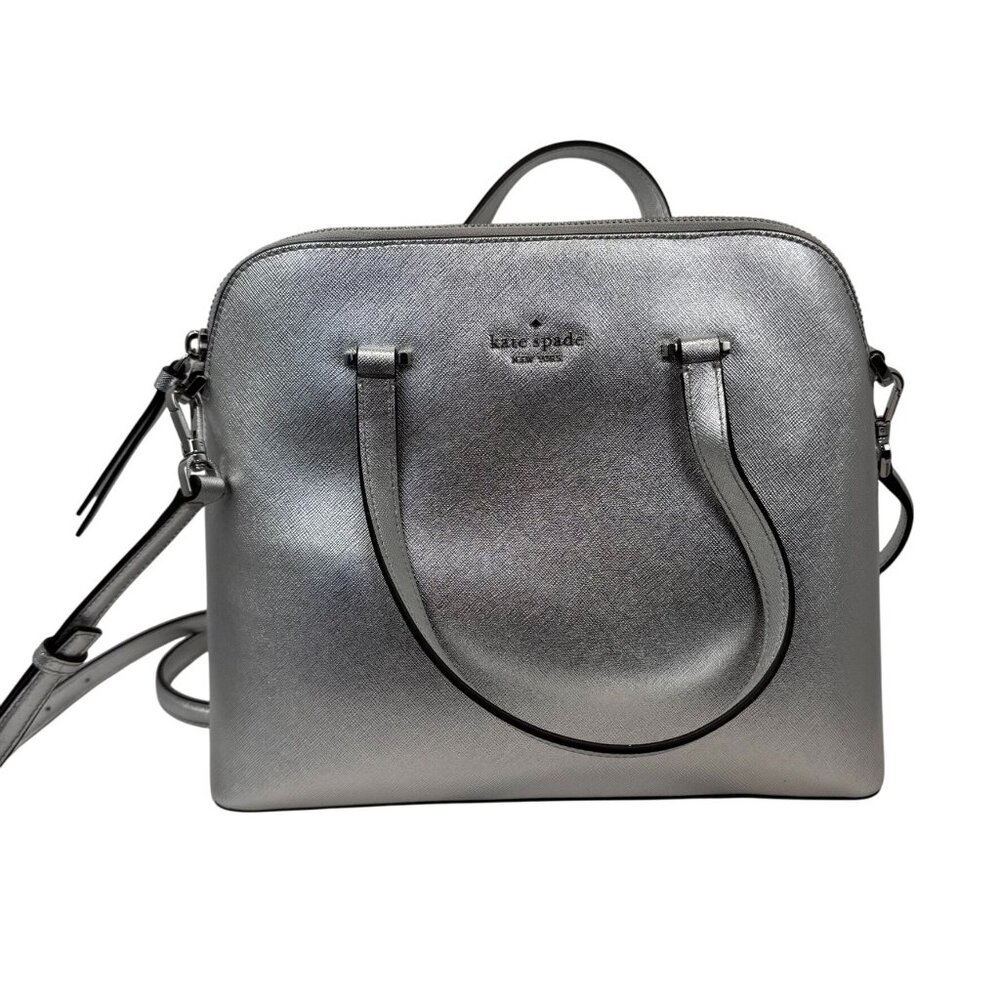 NWT Kate Spade Medium Dome Crossbody Bag Silver Leather NEW